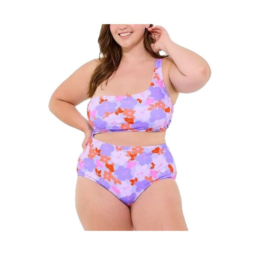 99 Degree Swimsuit 3X One Piece Cut-Out Purple Pink Floral Junior Plus NWT